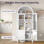 Furnify 71" Tall Arched Kitchen Pantry Cabinet with Door Shelves, White | Modern Kitchen Storage Cabinet with Doors, 3 Adjustable Shelves, Versatile Cupboard for Kitchen Dining Room Living Room