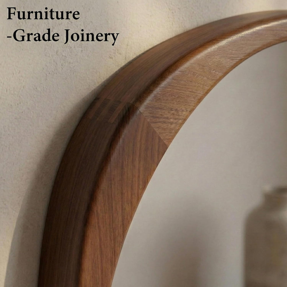 Solid Wood 36x24 Dark Walnut Irregular Bathroom Vanity Wall Mirror