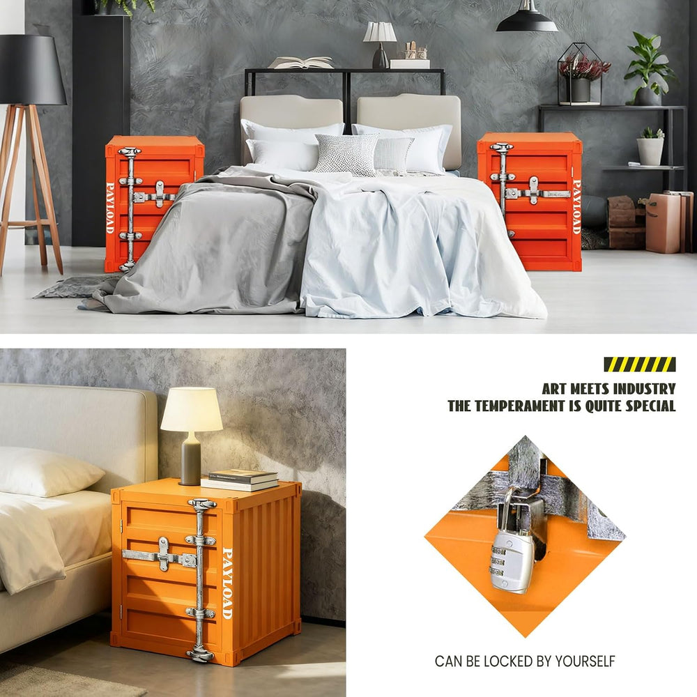 Metal Nightstand Industrial Storage Cabinet - Small Locking Container Side Ta...