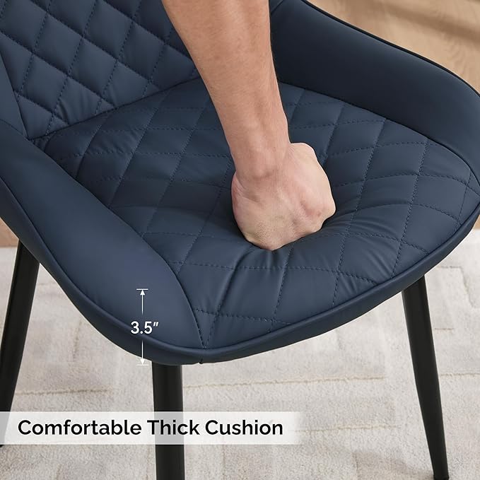 Dining Chair Set of 2, Modern Dining Chairs with Thick Cushions, Faux Leather...