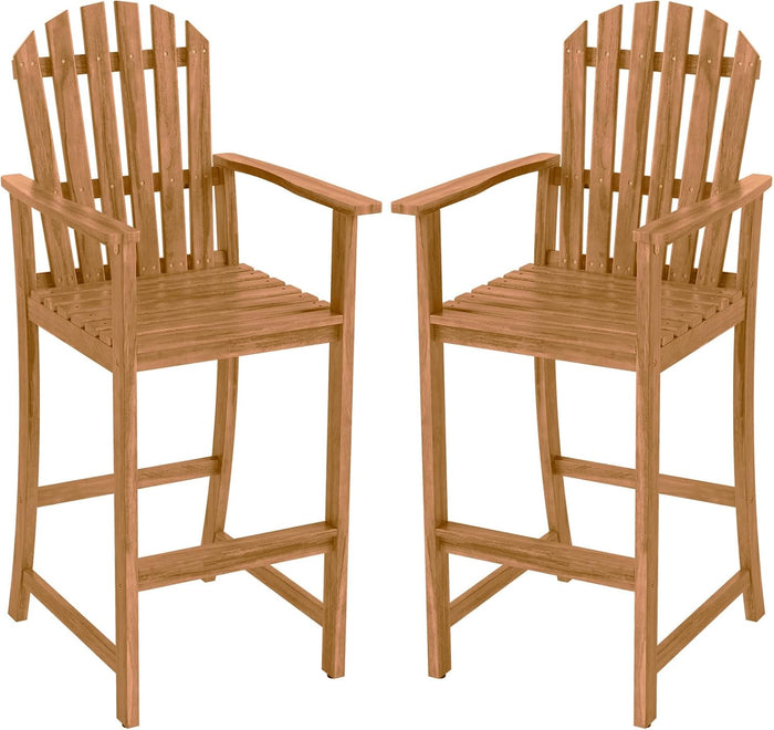 Tangkula Tall Adirondack Chair, Outdoor Acacia Wood Bar Stool with Back, Armrests and Footrest, Bar Height Patio Chair for Balcony, Porch, Deck and Backyard (2,Natural)