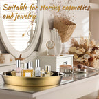 Thenshop 3 Pcs 15 Inch Gold Round Serving Tray Stainless Steel Circle Decorative Vanity Gold Plate Metal Jewelry Makeup Organizer Dishes for Gift Wedding Coffee Table Bathroom Dessert Christmas