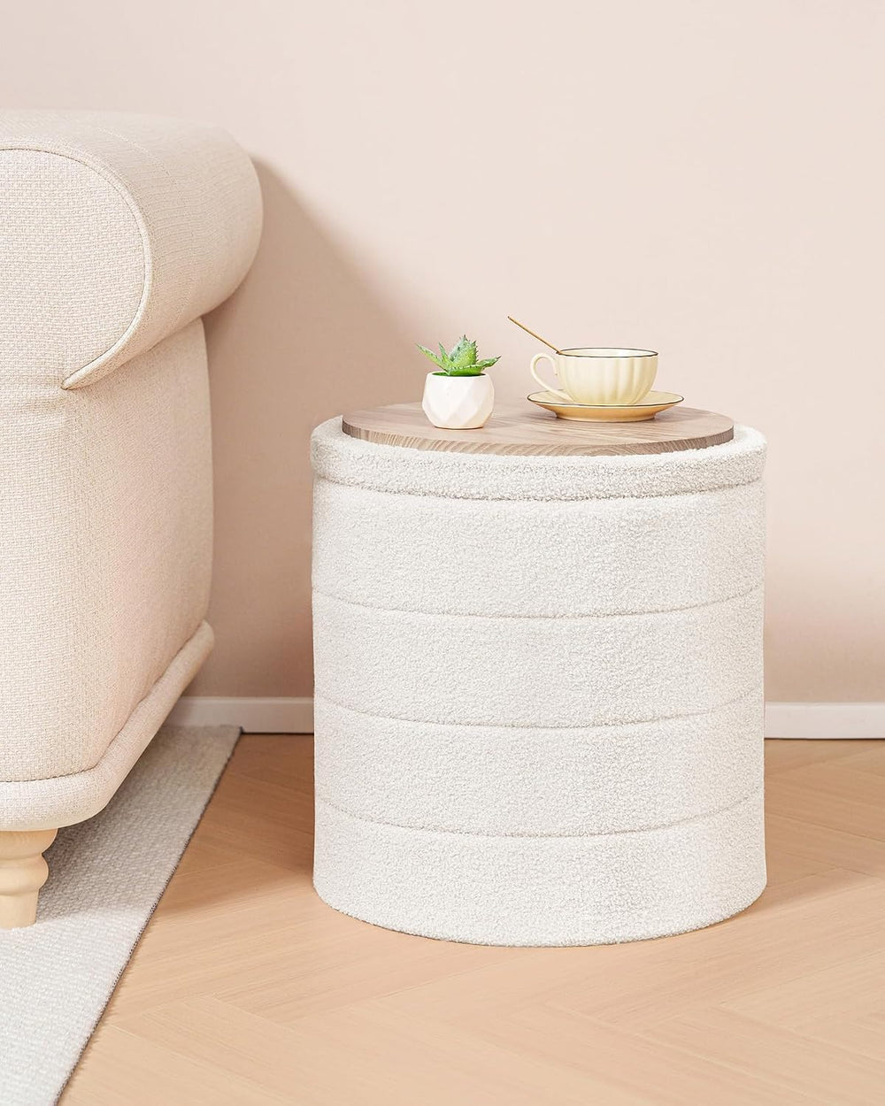 B FSOBEIIALEO Ottoman with Stroage, Round Sherpa Storage Ottoman Stool, Boucl...