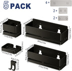 Bathroom Storage Rack (5-Piece Set), Wall-Mounted Shelf with soap Dish and Toothbrush Holder, no Drilling Required, Ideal for Bathroom Storage and Also Suitable for Kitchen (Black)