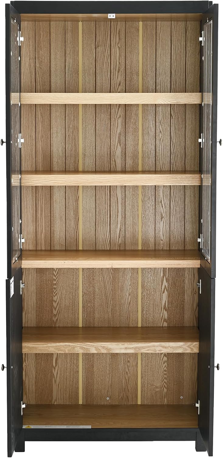 LUMISOL 74.5" Tall Kitchen Pantry Cabinet with Glass Doors & Adjusta...