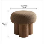 Round Mushroom Foot Stool, Teddy Fabric Footrest with Non-Skid Legs Brown | Plush round foot stool, perfect for under desk, couch, entryway; suitable for living room, bedroom and office use