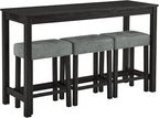 Ball & Cast 4 Piece Kitchen Dining Room Table and Chairs Set, Farmhouse Wooden Counter Height Bar-Sets w/USB Ports & Power Outlet & 3pcs Stools, 59" Sofa-Table Barstool w/Charging Station, Black
