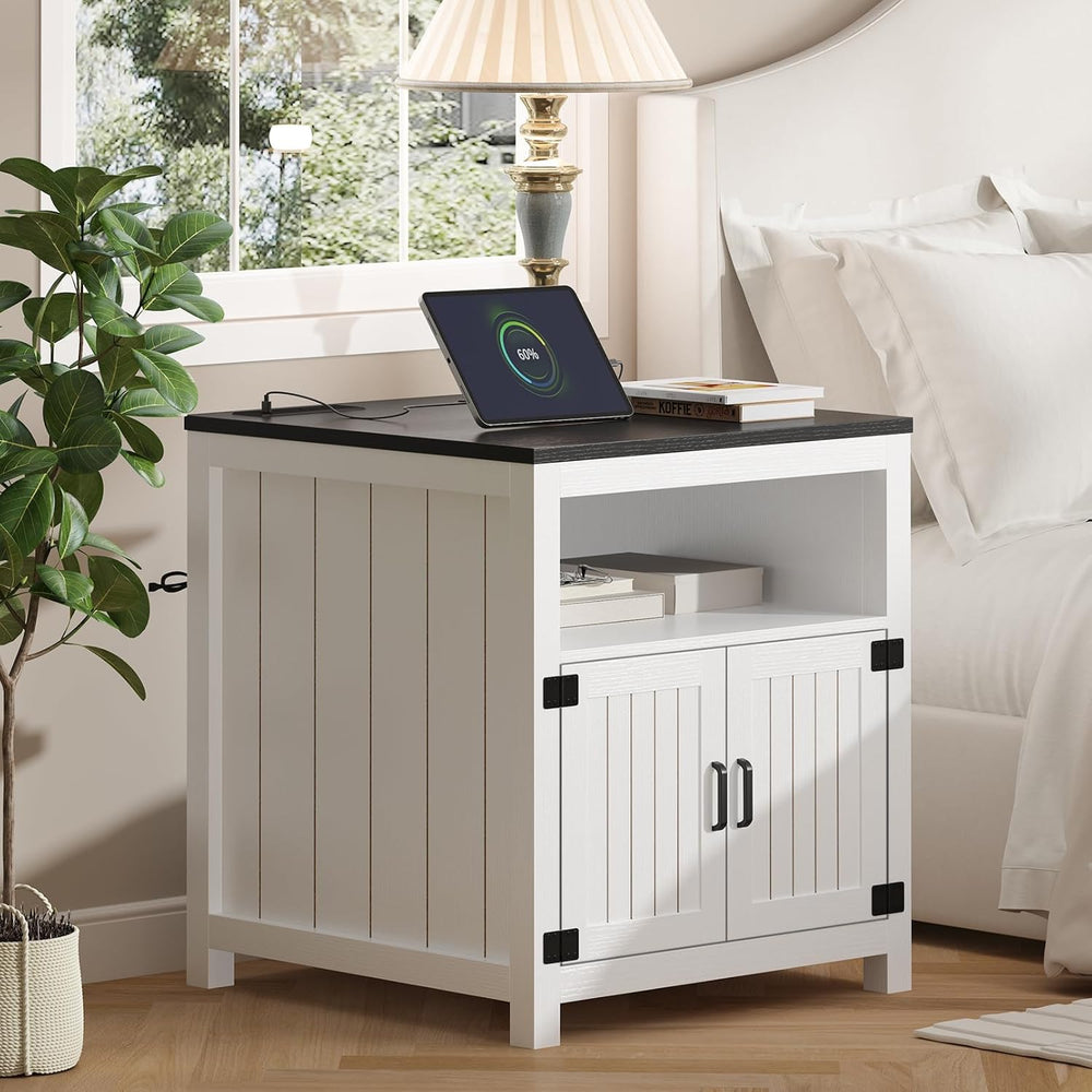 End Table with Charging Station, 23.6''W Large Sofa Side Table with B...