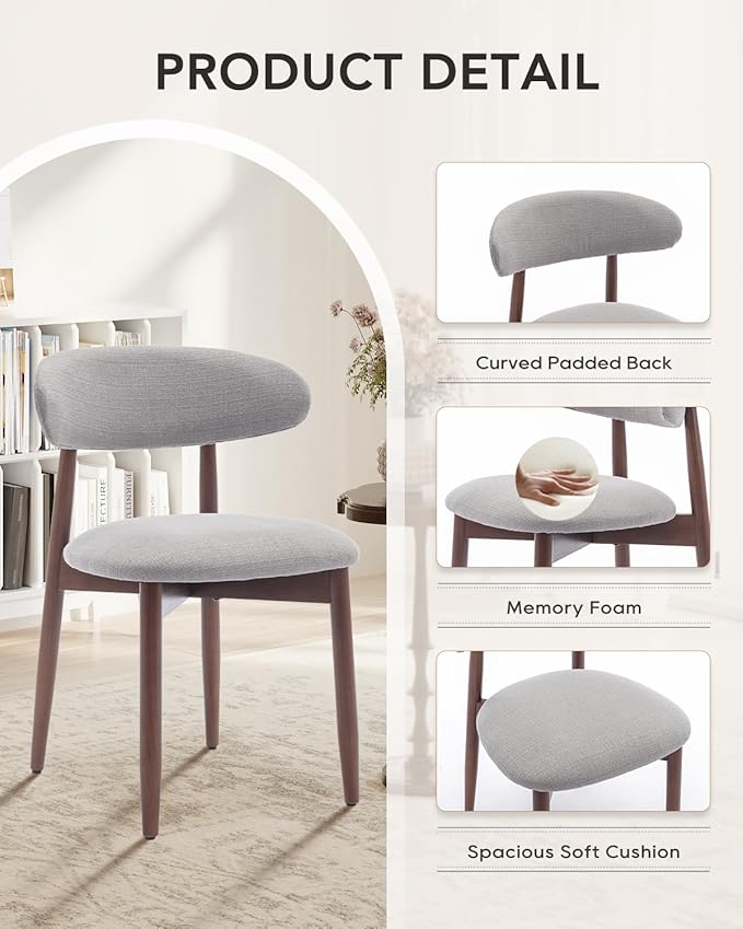 Dining Room Chairs Set of 4, Upholstered Farmhouse Dining Chairs, Modern Fabric Kitchen Chairs with Solid Wood Leg,Light Grey