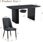 TesNus Modern Dining Table Set for 4, 67'' Black Dining Table Set with 4 Upholstered Metal Chairs, 3.5'' Oval Wood Top and Matte Black Pedestal Base, Rounded Corners Kitchen & Dining Room Table Set