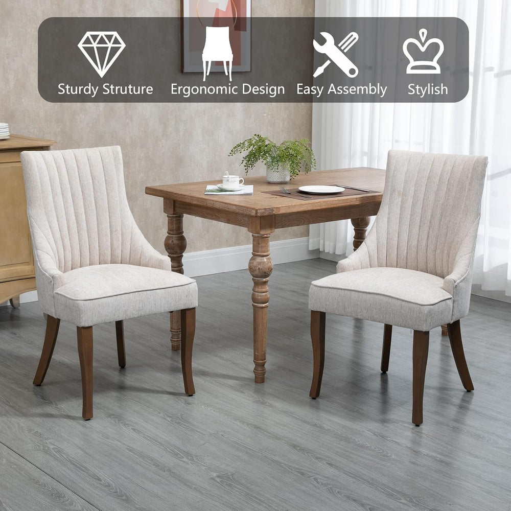 mikibama Linen Beige Dining Chairs Set of 6 Channel Tufted Kitchen Dinner Cha...