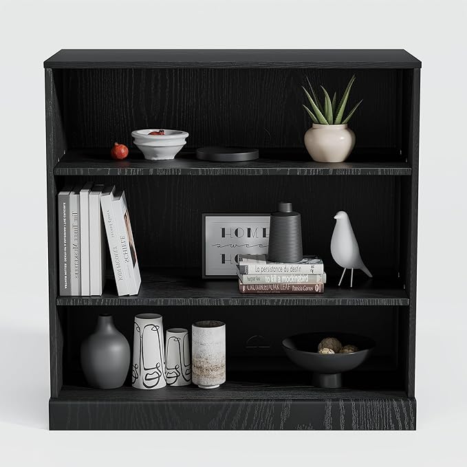 31" Wooden Book Shelf, Shelf Bookcase, Modern Bookshelf with Adjustable Shelf for Home Office, Study Room, Black