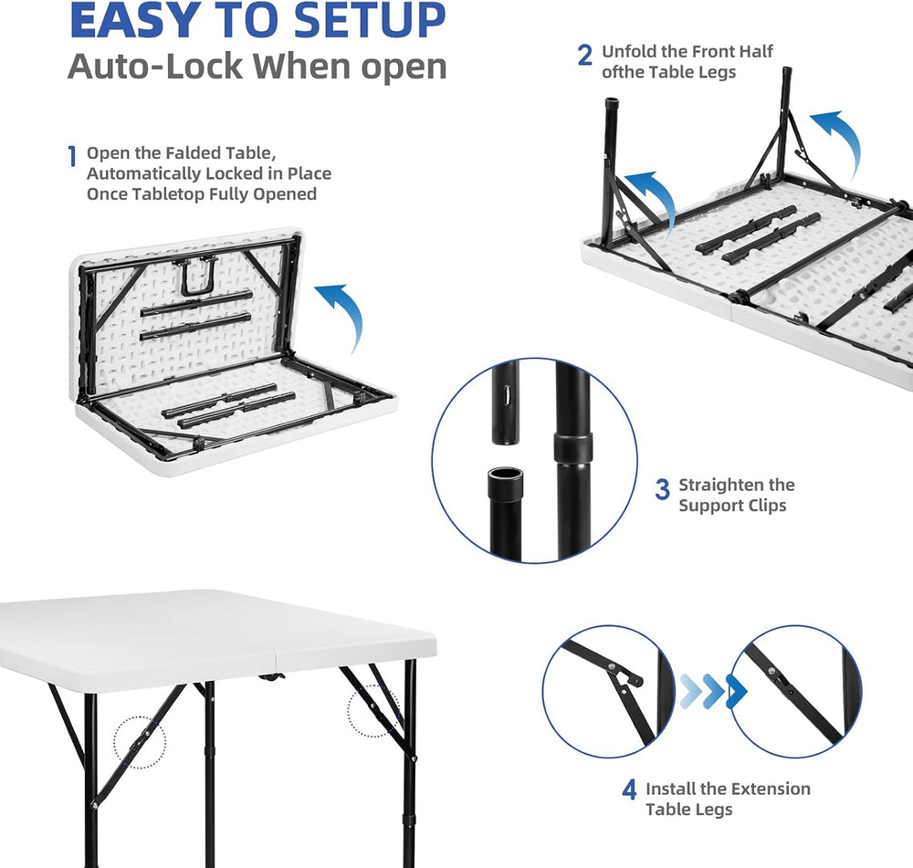 34" Foldable Square Table | Lightweight, Durable & Perfect for Indoo...
