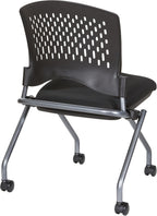 Office Star Deluxe Ventilated Plastic Wrap Around Back Folding Nesting Chair 2 Pack, Coal FreeFlex Fabric