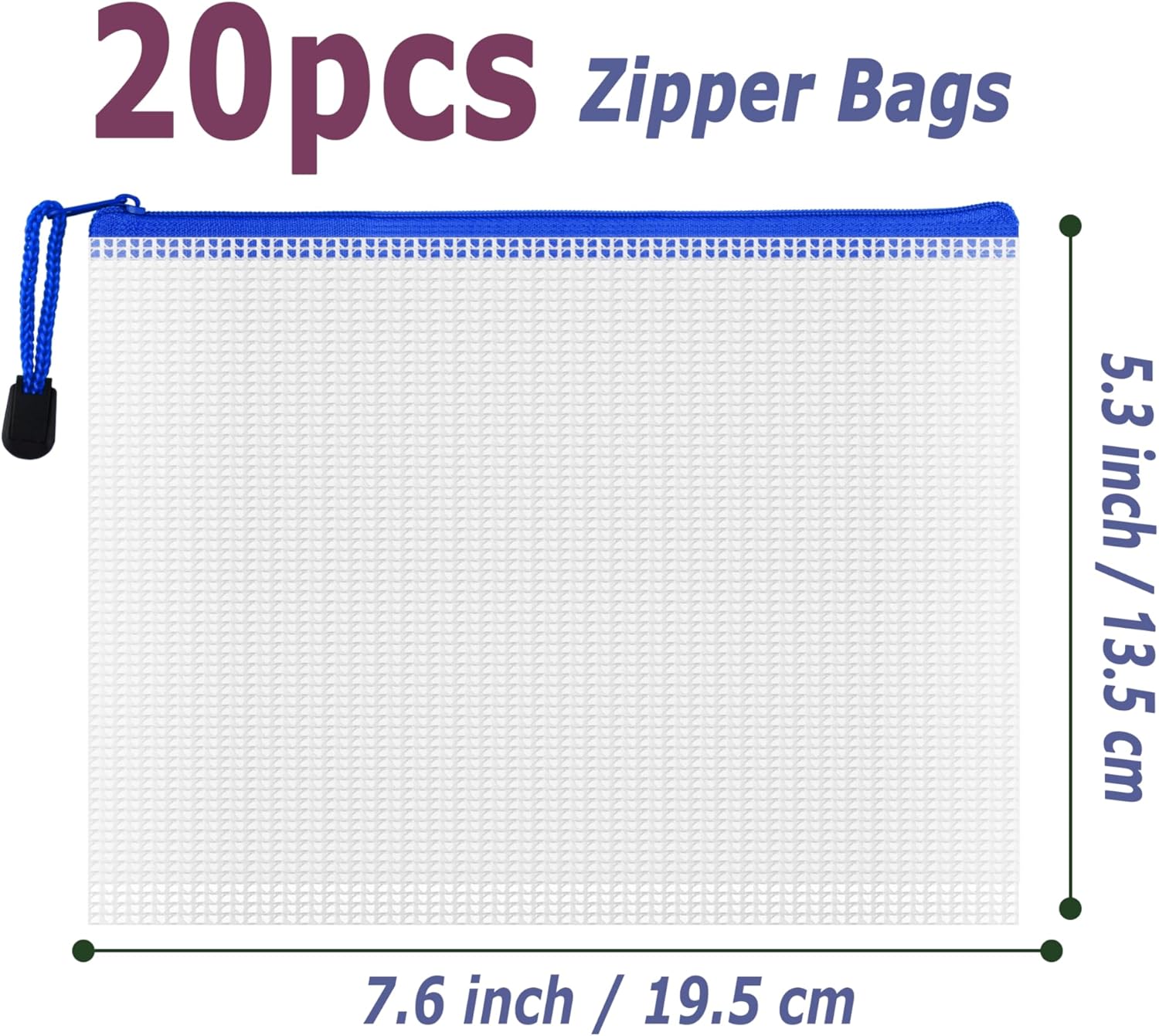 AUSTARK 20Pcs Board Games Storage Bags, PVC Mesh Zipper Pouches, Zippered File Bags, Plastic Waterproof Storage Bags for Office School Home Travel Cosmetic (B6 Size 7.6 x 5.3 Inches, White and Blue)