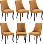 Linen Dining Chairs Set of 6,Comfy Fabric Upholstered Accent Chairs for Kitchen Living Room,Channel Tufted Dining Room Chairs with Curved Solid Wood Legs(Yellow)