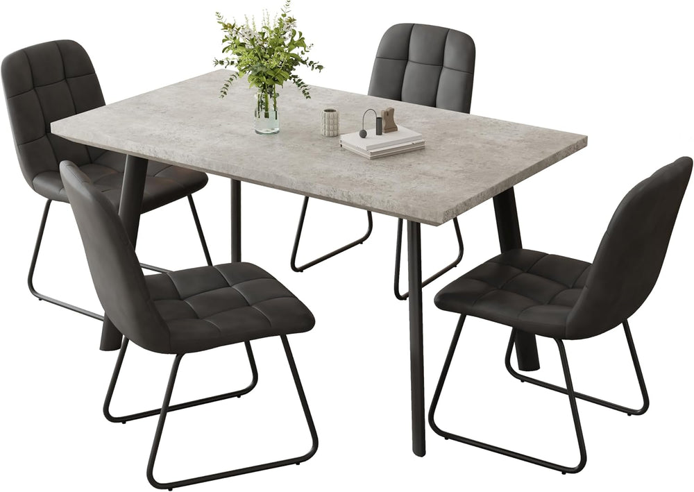46.5" Modern Grey Dining Table Set for Small Spaces, 5-Piece Set with Re...