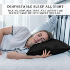 Natural Mulberry Silk Pillowcase with Hidden Zipper for Hair and Skin Standard Size 20"X 26" Soft Breathable Smooth Cooling Pillow Covers for Sleeping(Black,1Pcs)