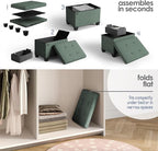 STORAGEBUD Storage Ottoman Cube with Small Bin, 16-in Square Ottoman with Storage for Living Room and Bedroom, Small Ottomans Foot Rest, Fabric Foot Stools Ottomans Max 330lbs, Green