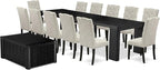 X12EL-0C6-35 - 14-piece Dining Room Table Set a Rectangular Dining Table with a coffee Table and 12 Doeskin Linen Fabric Kitchen Chair, 39x120 Inch, Wire Brushed Black
