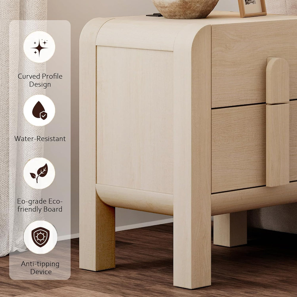 WAMPAT 23.7" Tall Beige Nightstands Set of 2, Modern Mid Century End Tab...