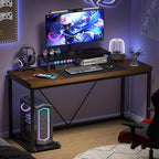 FOLUBAN Modern Computer Desk, Rustic Wood and Metal Study Writing Table, Simple Work Gaming PC Desk for Home Office, Walnut 53 Inch