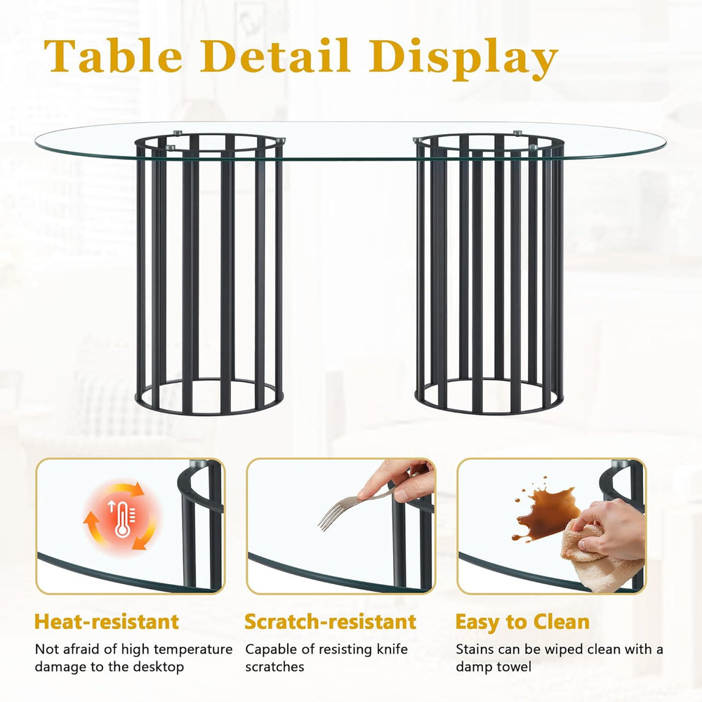 Oval Tempered Glass Dining Table for 4-8 People, 71'' Tall Kitchen Ta...