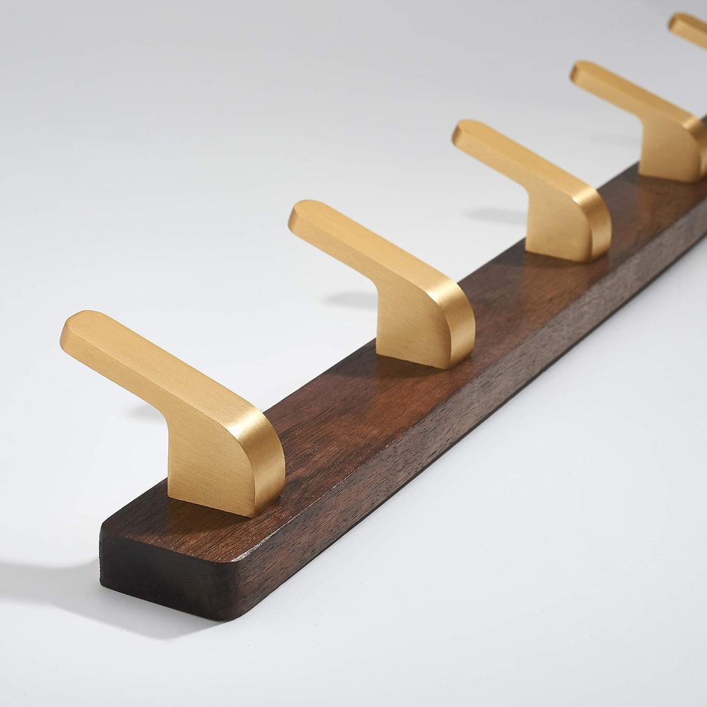Wall Mounted Coat Rack, Metal Wood with 5 Hooks