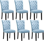 Velvet Dining Kitchen Chair Set of 6, Parsons Upholstered Dining Room Chair, Wood Accent Chair with Nailed Trim, Light Blue