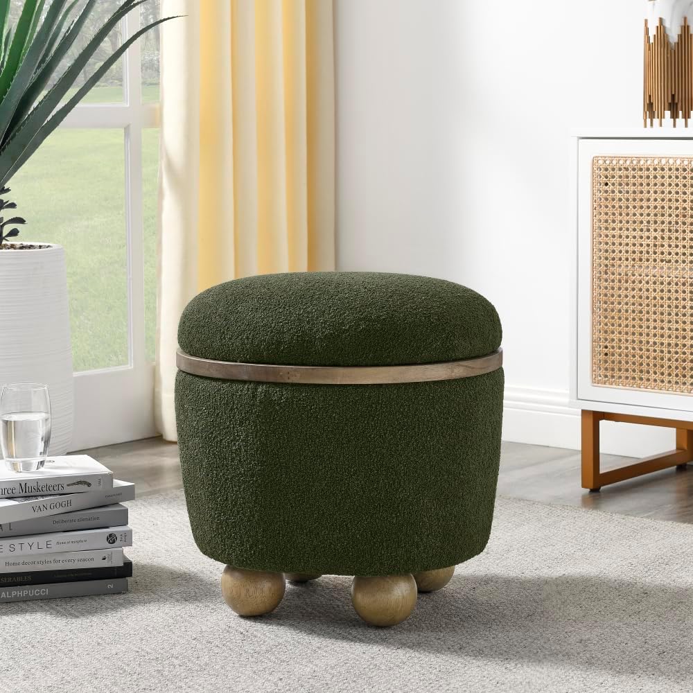 Round Storage Stool, Storage Stool with Storage Space and Cushioned seat, Ava...