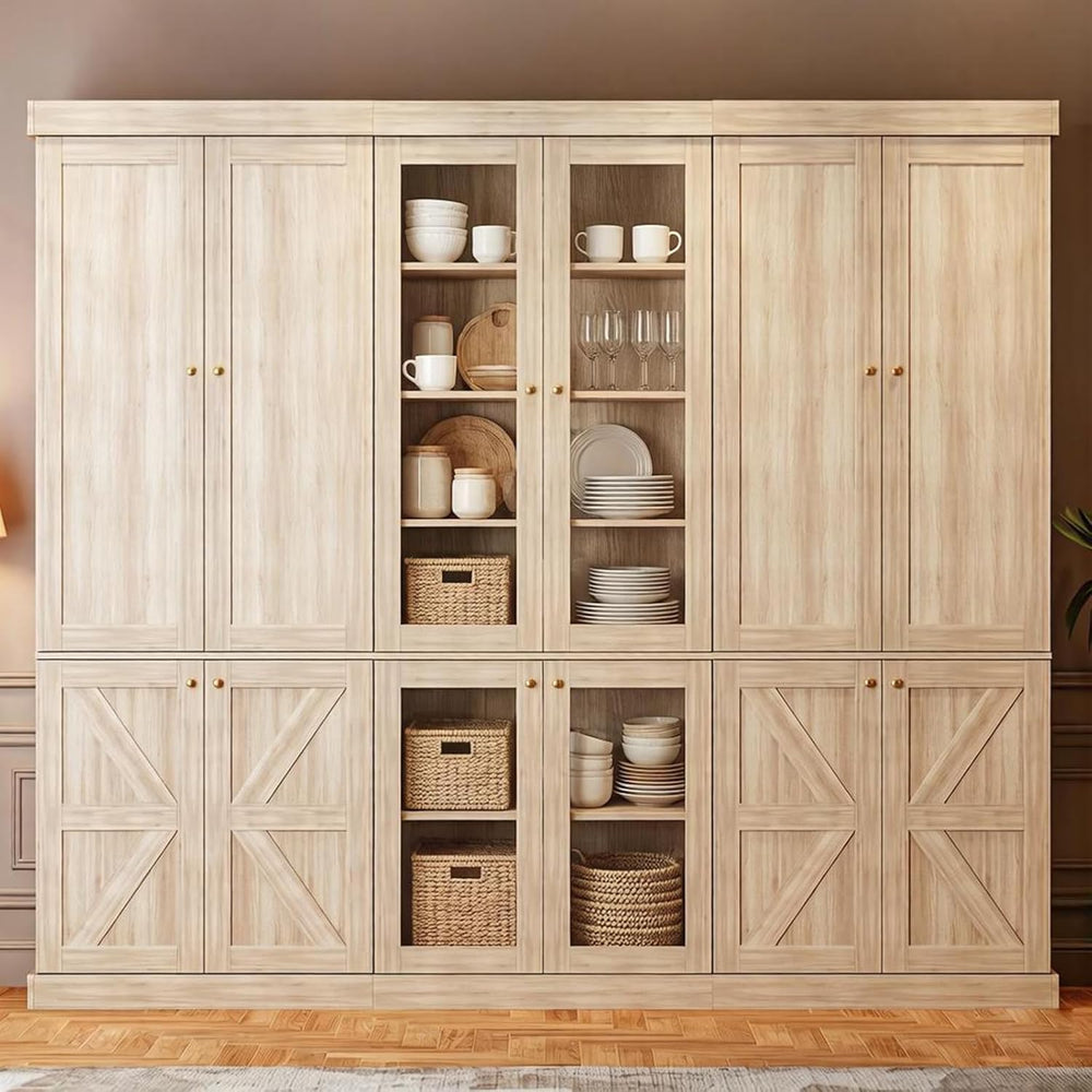 ivaniti 70.8" Tall Farmhouse Kitchen Pantry Cabinet with Glass Doors, Mo...