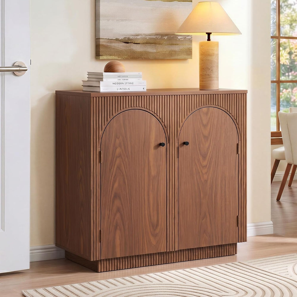 32" Arched Door Sideboard Buffet Cabinet with Storage,Walnut