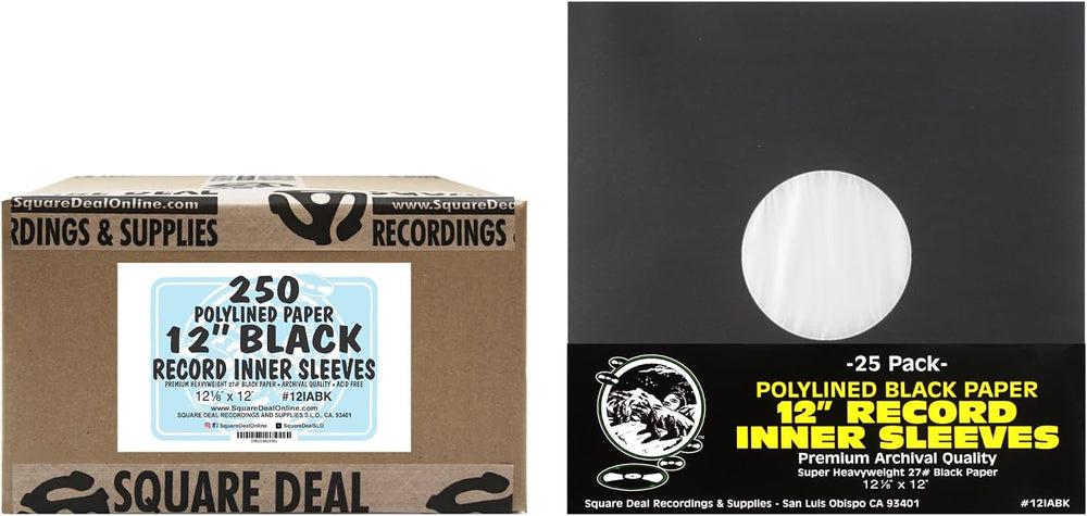 12" Premium Black Polylined Record Inner Sleeves - Archival Quality, Hea...