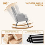 Furniliving Nursery Rocking Chair Modern Armchair Upholstered Glider Rocking Chair Nursery Chair Reading Chair with High Backrest Solid Wood Base for Bedroom, Living Room, Grey, Waterproof Velvet
