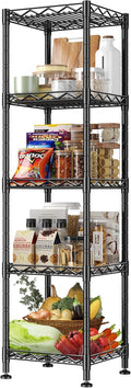 5 Tier Metal Shelving Unit Wire Shelves Storage Rack:Adjustable Storage Shelves Standing Bathroom Shelf and Narrow Shelf for Laundry Dorm Kitchen Pantry Closet Office 12''Wx12''Dx49''H Black