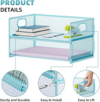 Marbrasse 2 Tier Paper Organizer Letter Tray, Mesh File Organizer with Handle, Paper Sorter Desk Organizer for Home Office Supplies - Blue