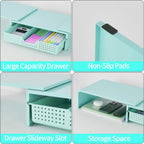 Dual Monitor Stand Riser with Drawer, Desk Organizer and Accessories, Metal Laptop Stand for Desk, Workspace Desktop Stand for Computer, Laptop, TV and More (Sky Blue)