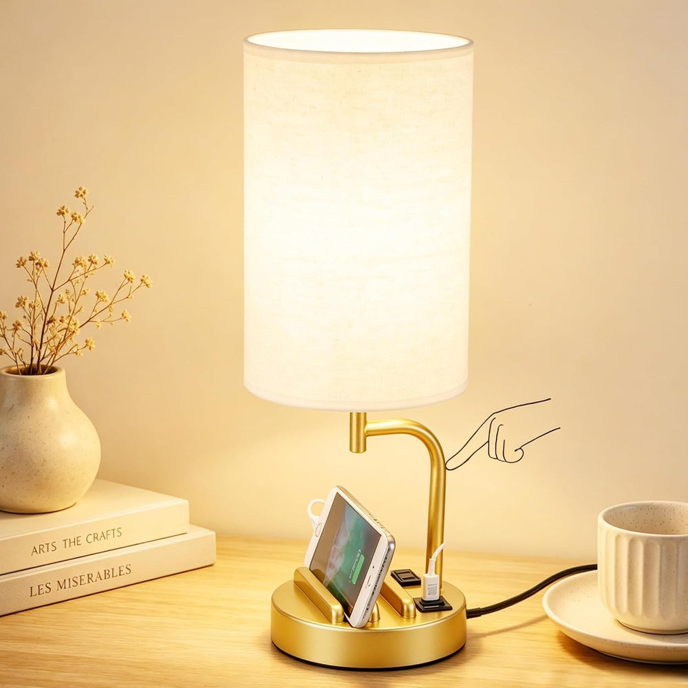Dreamholder Touch Control USB Table Lamp with USB C/A & AC Outlet, 3-Way ...