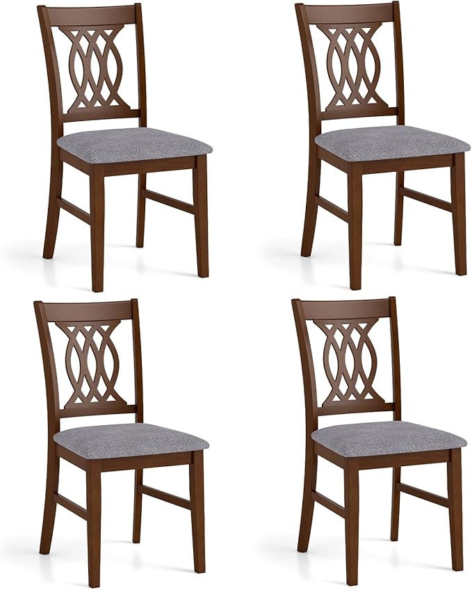GOFLAME Wooden Dining Chairs Set of 4, Fabric Upholstered Kitchen Chairs with Padded Seat and Rubber Wood Frame, Farmhouse Armless Side Chairs for Dining Room, Living Room, Restaurant