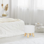 Relaxdays Faux Leather Padded Stool with 4 Wooden Legs Flat Footstool Round Decorative Stool H x D 30 x 30 cm White