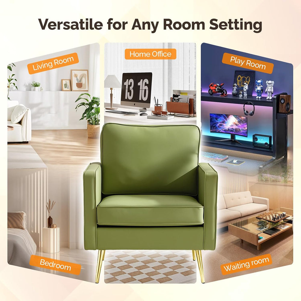 VINGLI Faux Leather Accent Chair with Gold Leg for Living Room, Small Space |...