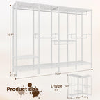 Raybee 76.9" H Clothes Rack Heavy Duty Loads 1100 LBS Metal Clothing Racks for Hanging Clothes Adjustable Garment Rack White,75.8" W*17.7" D*76.9" H