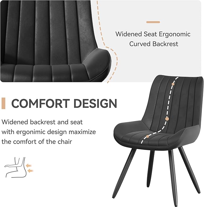 Mid Century Modern Dining Chairs Set of 6, Soft Cushion Upholstered Fabric Kitchen Chairs, Black