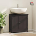 HOMCOM Under Sink Bathroom Cabinet, Pedestal Sink Storage Cabinet with 2 Doors, Shelf and U-Shape, Coffee