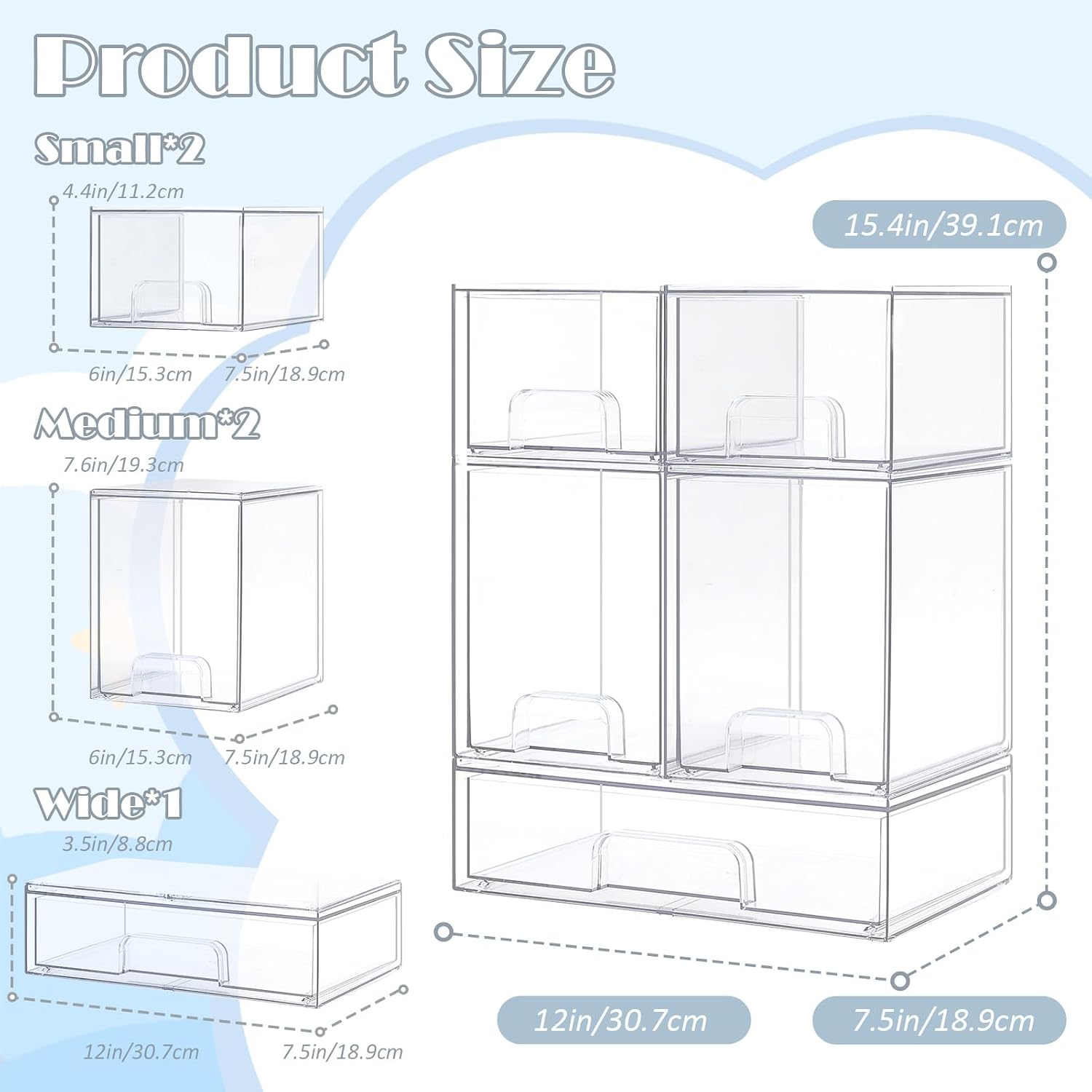 Baby Bottle Organizer with Hooks - 5 Pack Stackable Storage Drawer | Baby Bottle Organizers and Storage, Clear Acrylic Multipurpose Bottle Storage for Countertop