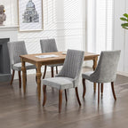 Dining Chairs Set of 4,Comfy Fabric Upholstered Accent Chairs for Kitchen Living Room,Channel Tufted Dining Room Chairs with Curved Solid Wood Legs(Gray)