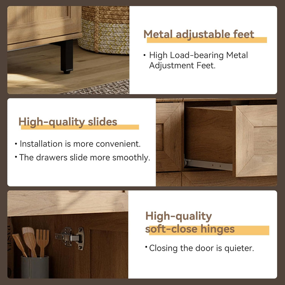 FENSULN Buffet Sideboard Cabinet Farmhouse 3 in 1 Modern Storage Cabinet with...