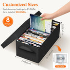 Lifewit DVD Storage Box, Stackable DVD Case Holder Organizer, Foldable DVDs Container with Lid, Handles, Media Organizer Bin 15.7" L x 7.9" W x 5.7" H Holds up to 200 PCS DVDs (25 Each), 8 Pack