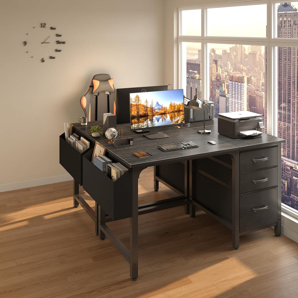 Lufeiya Computer Desk with File Drawers Cabinet, 47 Inch Reversible Home Offi...