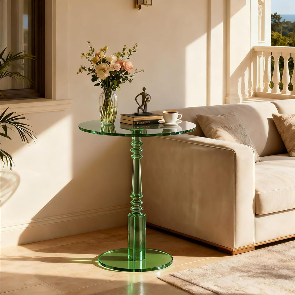 Modern Acrylic Side Table, Round Clear End Table for Living Room,Bedroom Lobb...